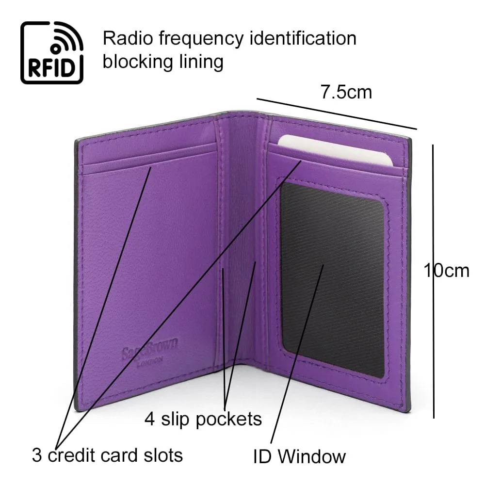 Soft Leather Credit Card Case, RFID Protection - Black With Purple