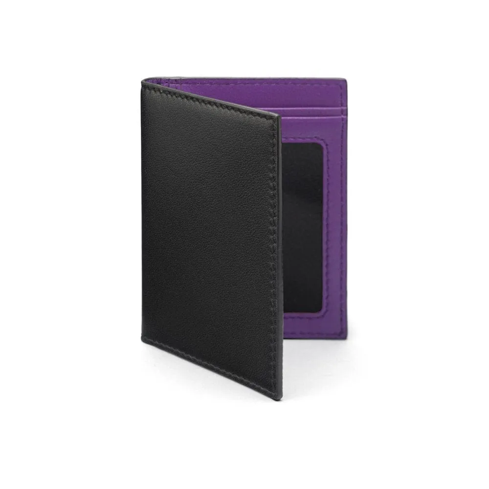 Soft Leather Credit Card Case, RFID Protection - Black With Purple