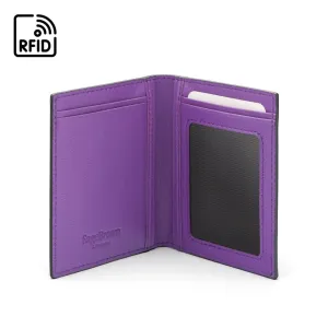 Soft Leather Credit Card Case, RFID Protection - Black With Purple