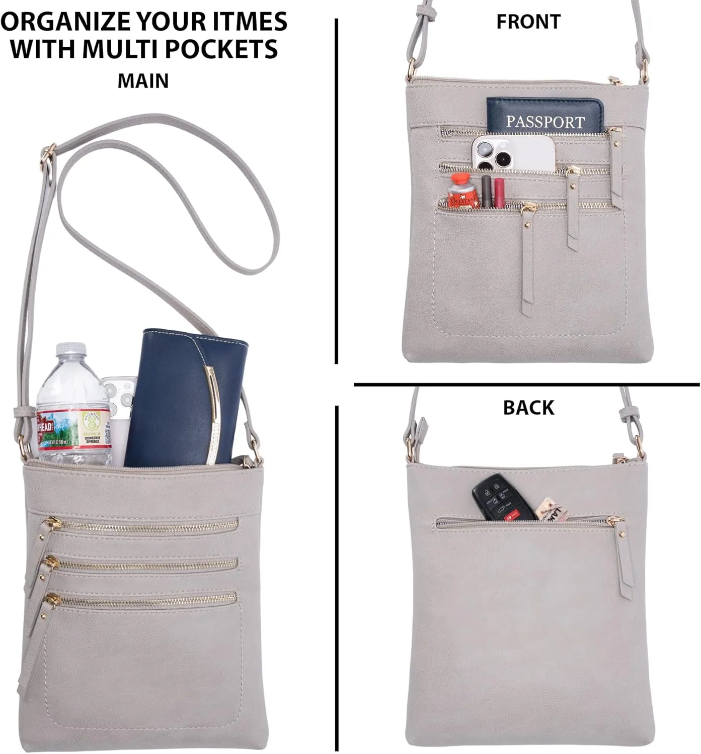Solene Crossbody Bag Functional Multi Pocket Messenger Purse Top Zip Closure Shoulder Handbag With Adjustable Strap