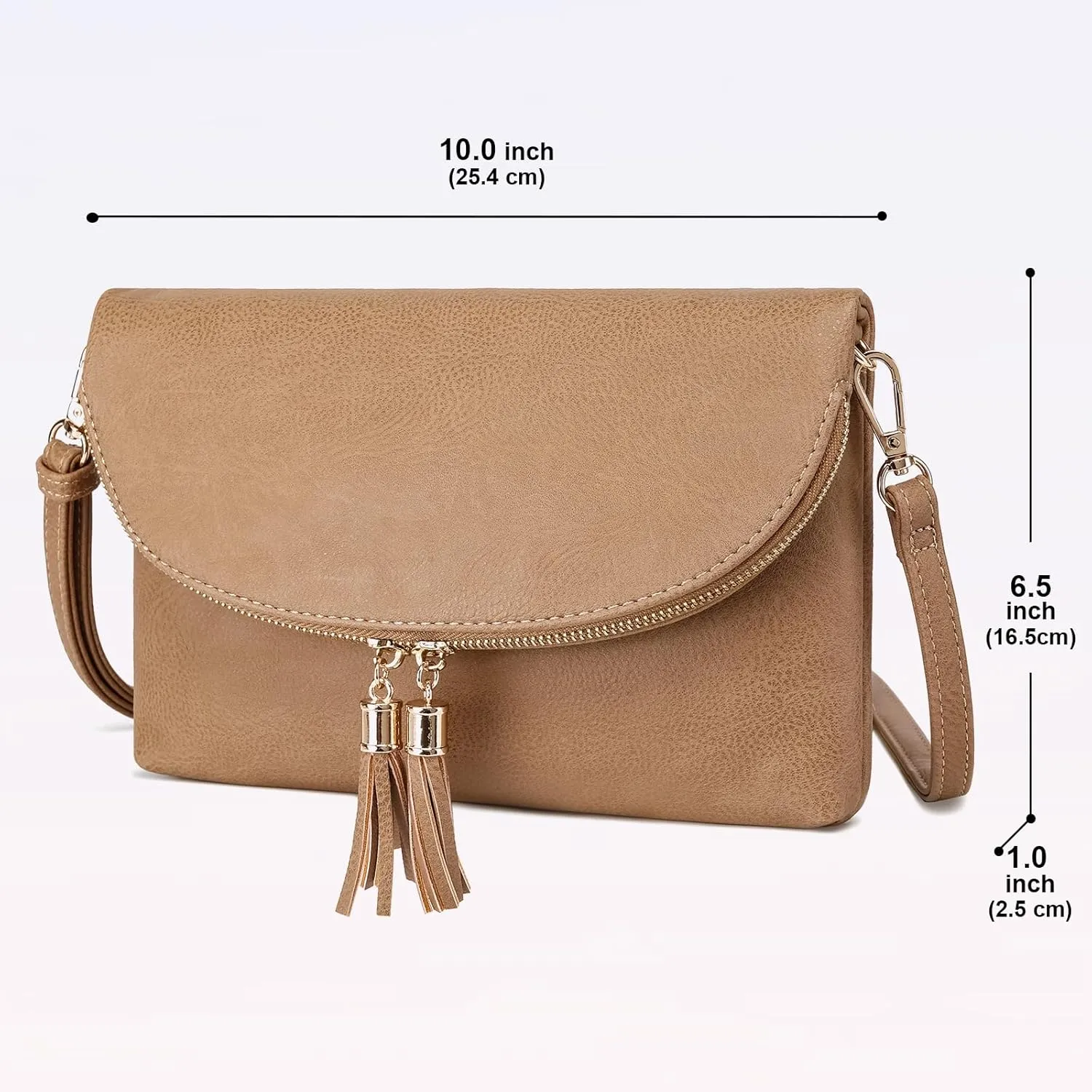 Solene Womens Envelop Clutch Purse Multi Compartments, 6 Card Slot Inside, Crossbody Bag With Tassels
