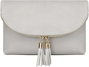 Solene Womens Envelop Clutch Purse Multi Compartments, 6 Card Slot Inside, Crossbody Bag With Tassels