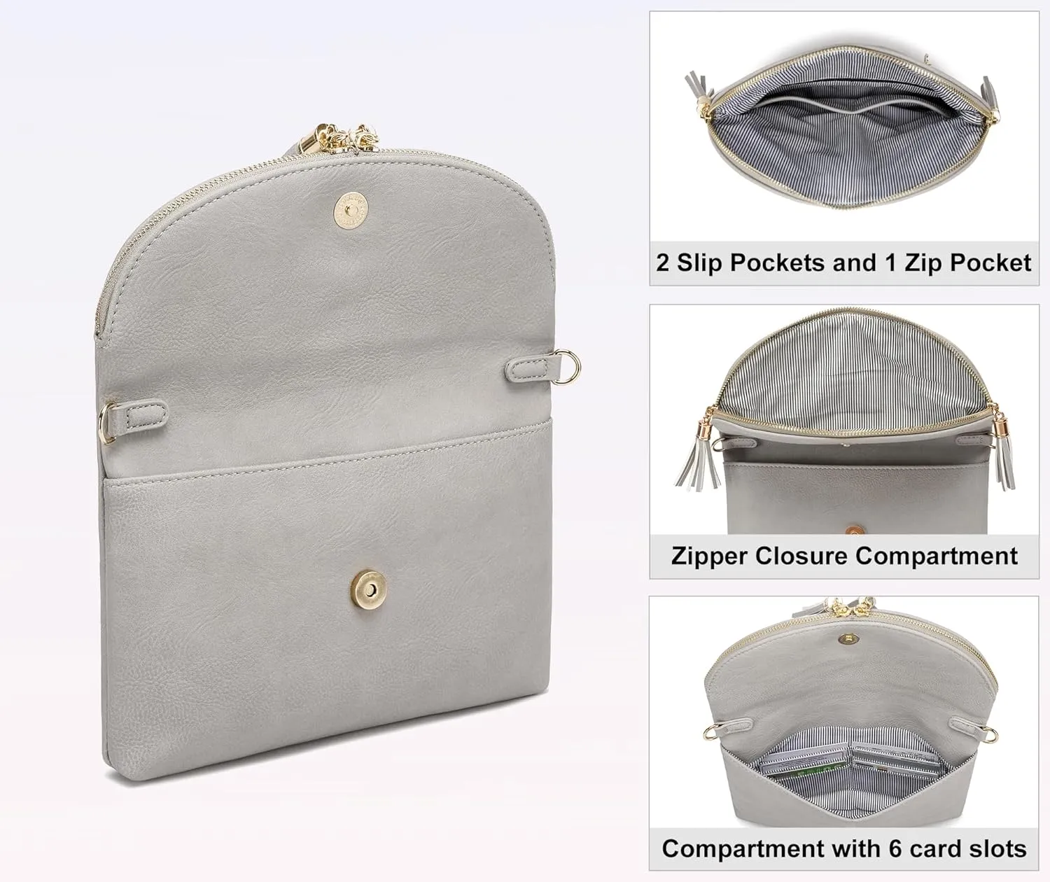 Solene Womens Envelop Clutch Purse Multi Compartments, 6 Card Slot Inside, Crossbody Bag With Tassels