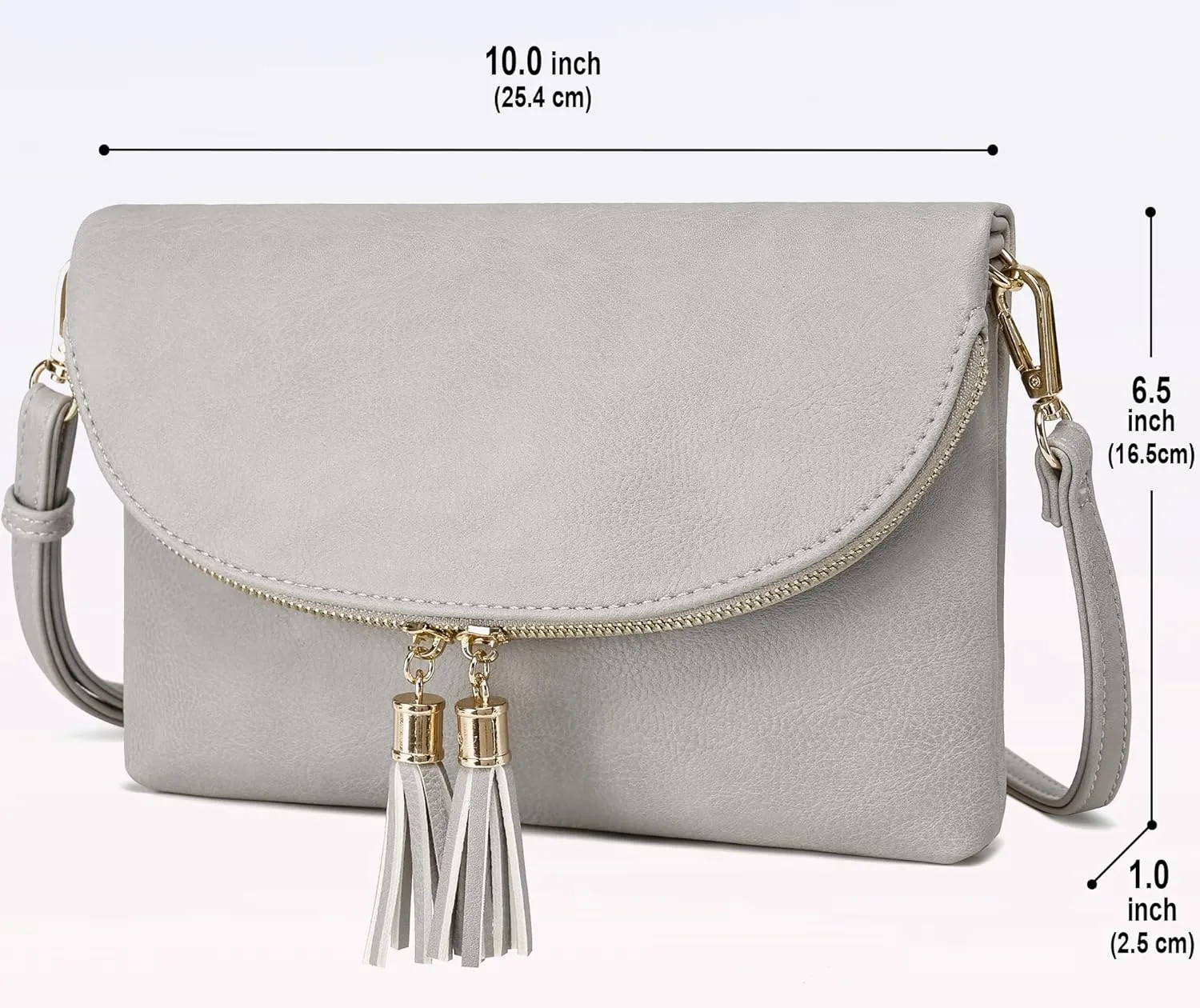 Solene Womens Envelop Clutch Purse Multi Compartments, 6 Card Slot Inside, Crossbody Bag With Tassels