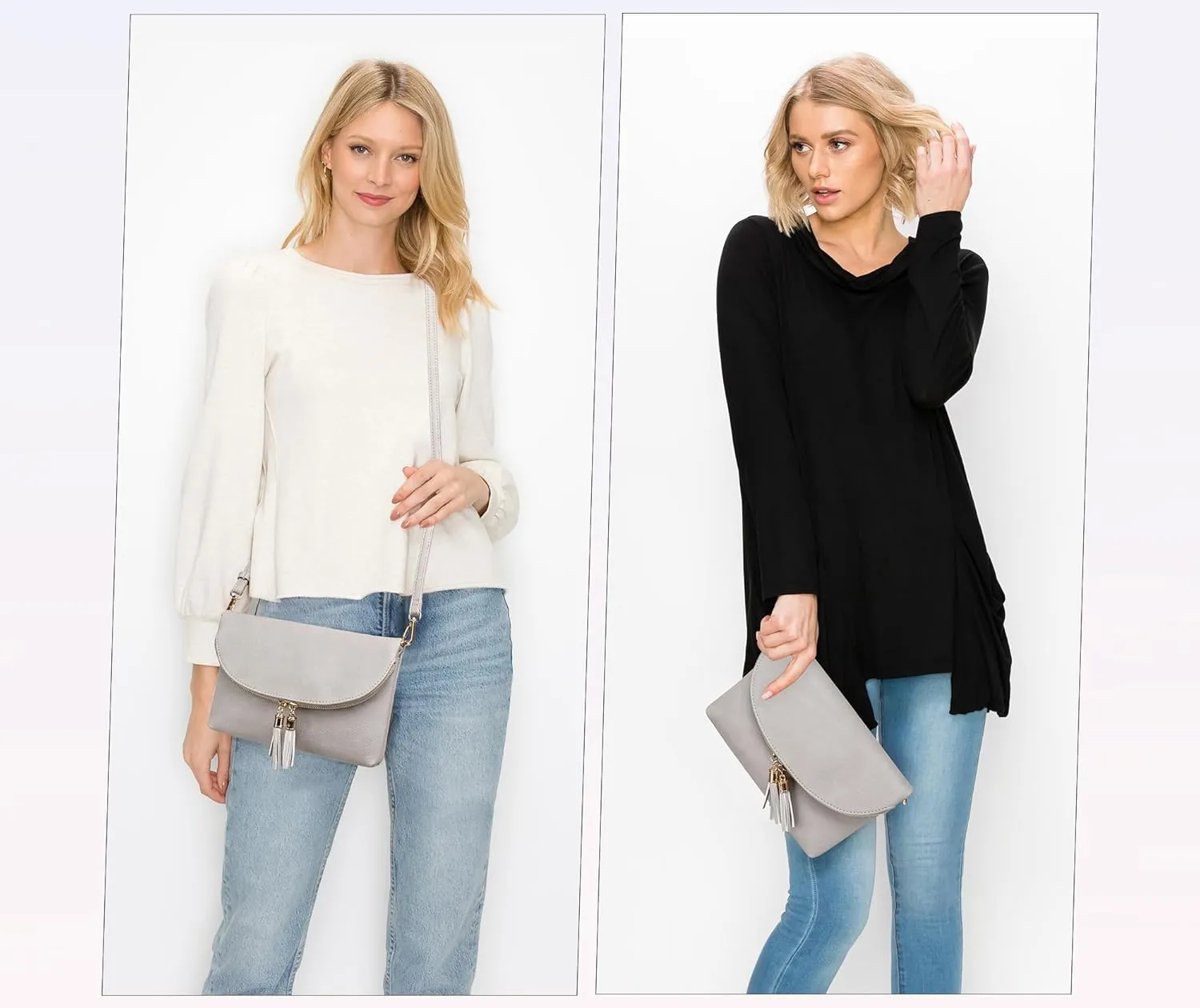 Solene Womens Envelop Clutch Purse Multi Compartments, 6 Card Slot Inside, Crossbody Bag With Tassels