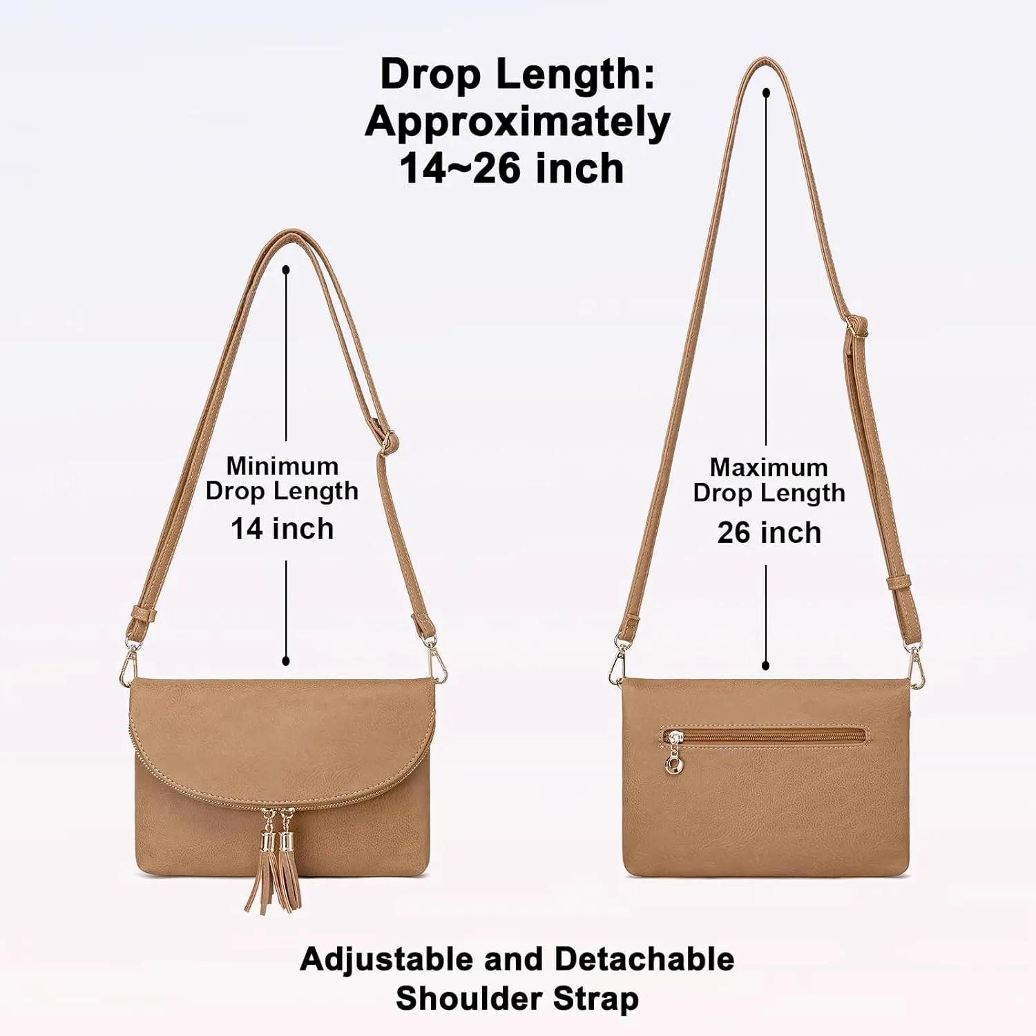 Solene Womens Envelop Clutch Purse Multi Compartments, 6 Card Slot Inside, Crossbody Bag With Tassels