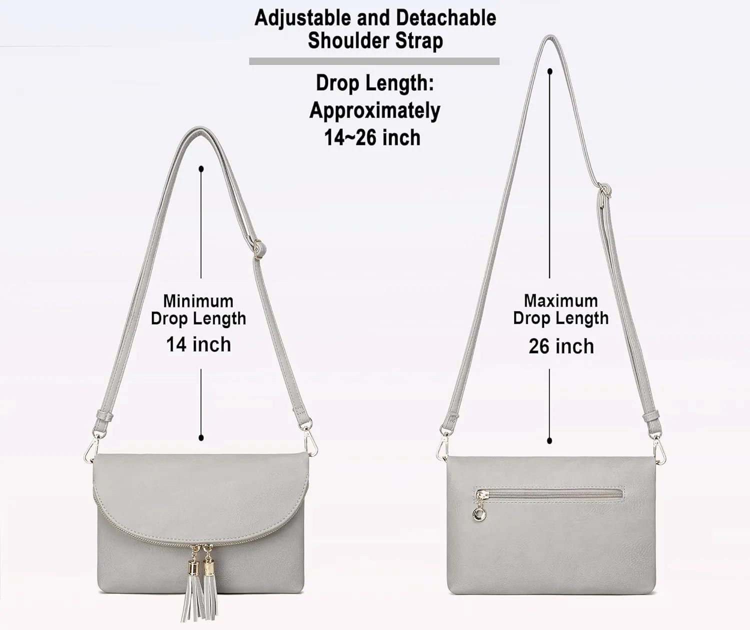 Solene Womens Envelop Clutch Purse Multi Compartments, 6 Card Slot Inside, Crossbody Bag With Tassels