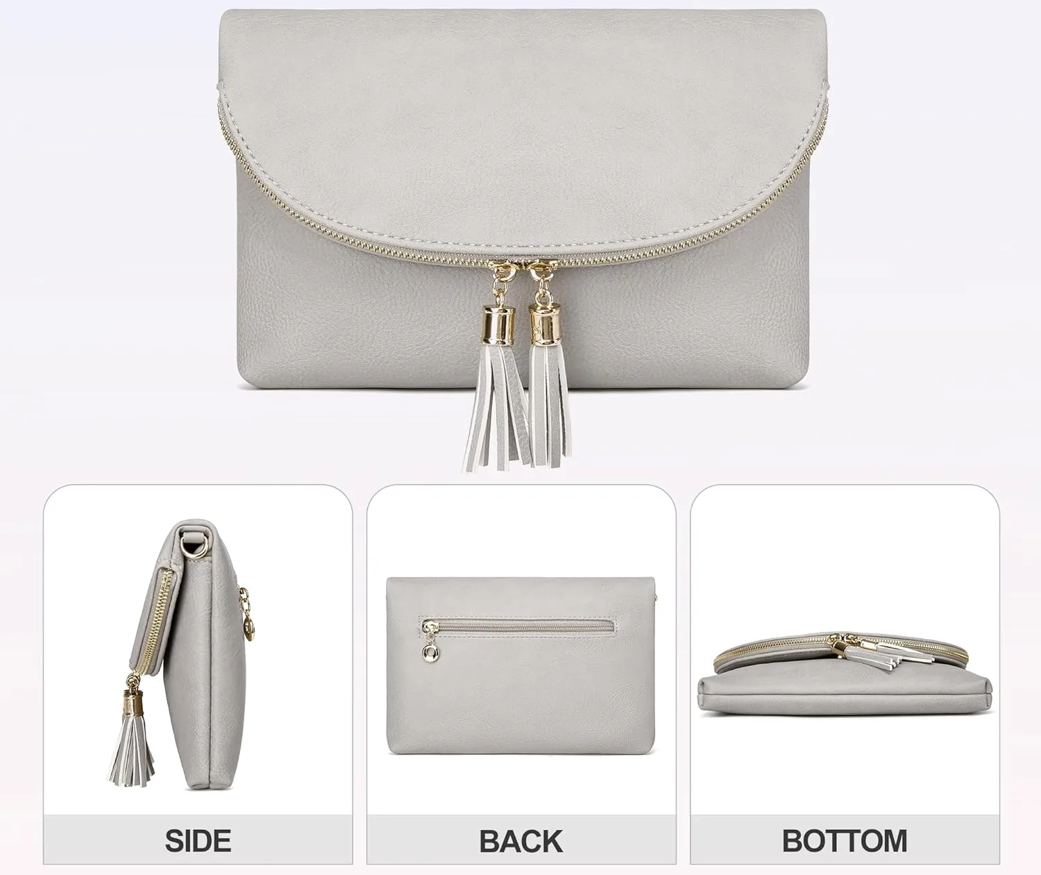 Solene Womens Envelop Clutch Purse Multi Compartments, 6 Card Slot Inside, Crossbody Bag With Tassels