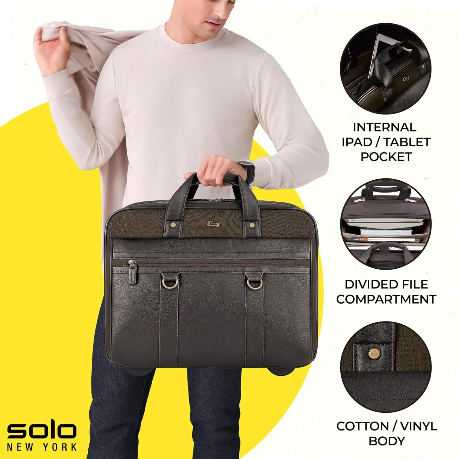 Solo New York Rolling Case with Wheels - Roller Laptop Bag, Wheeled Briefcase for Women & Men, Carry On Size for Travel, Fits 17.3" Computer - MacDougal, Espresso