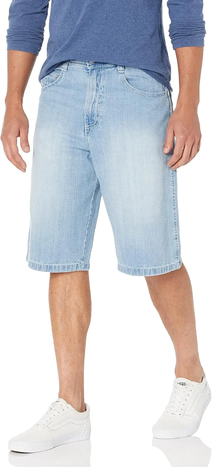 Southpole Men's Regular Fit Cross Hatch Basic Denim Shorts, Light Sand Blue, 29
