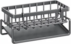 Sponge Holder for Kitchen Sink, Dish Sponge Holder Carbon Steel Kitchen Sink Caddy with Detachable Dishcloth Rack Bathroom Organizer Dish Soap Dispenser Brush Holder Storage