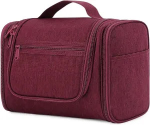 sportsnew U-zipper Opening Hanging Toiletry Organizer Bag Small/Large Size Cosmetic Case Bag For Travel Makeup Bag With Hook (Dark Red Large)