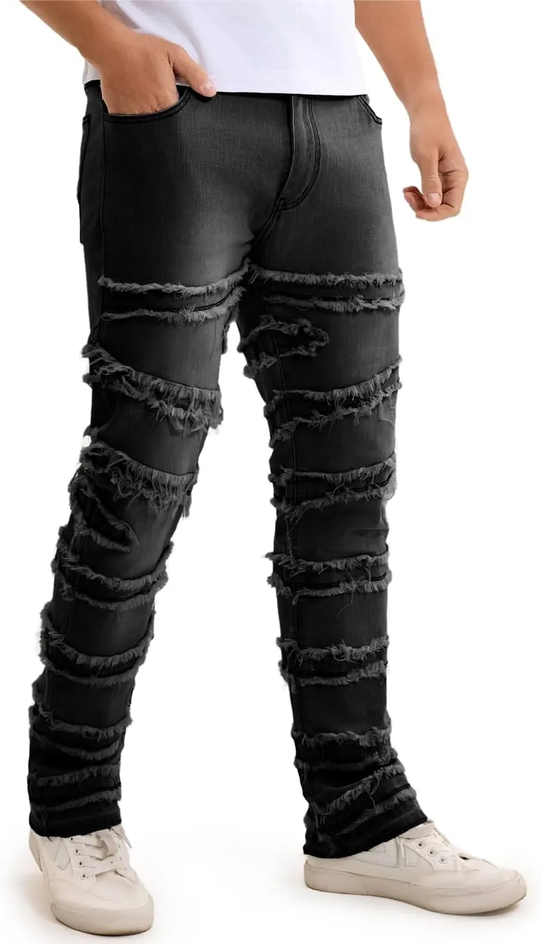 Stacked Jeans Men Slim Fit Stretch Flared Jeans for Men Casual and Stylish Denim Tear Pants