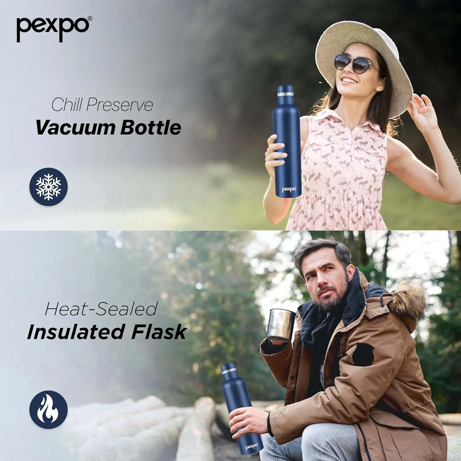 Stainless Steel Hot and Cold Vacuum Insulated ISI Certified Flask, 1000ml, Denim Blue, Double Wall Flask | BPA Free | Office |Home | Hiking | Gym