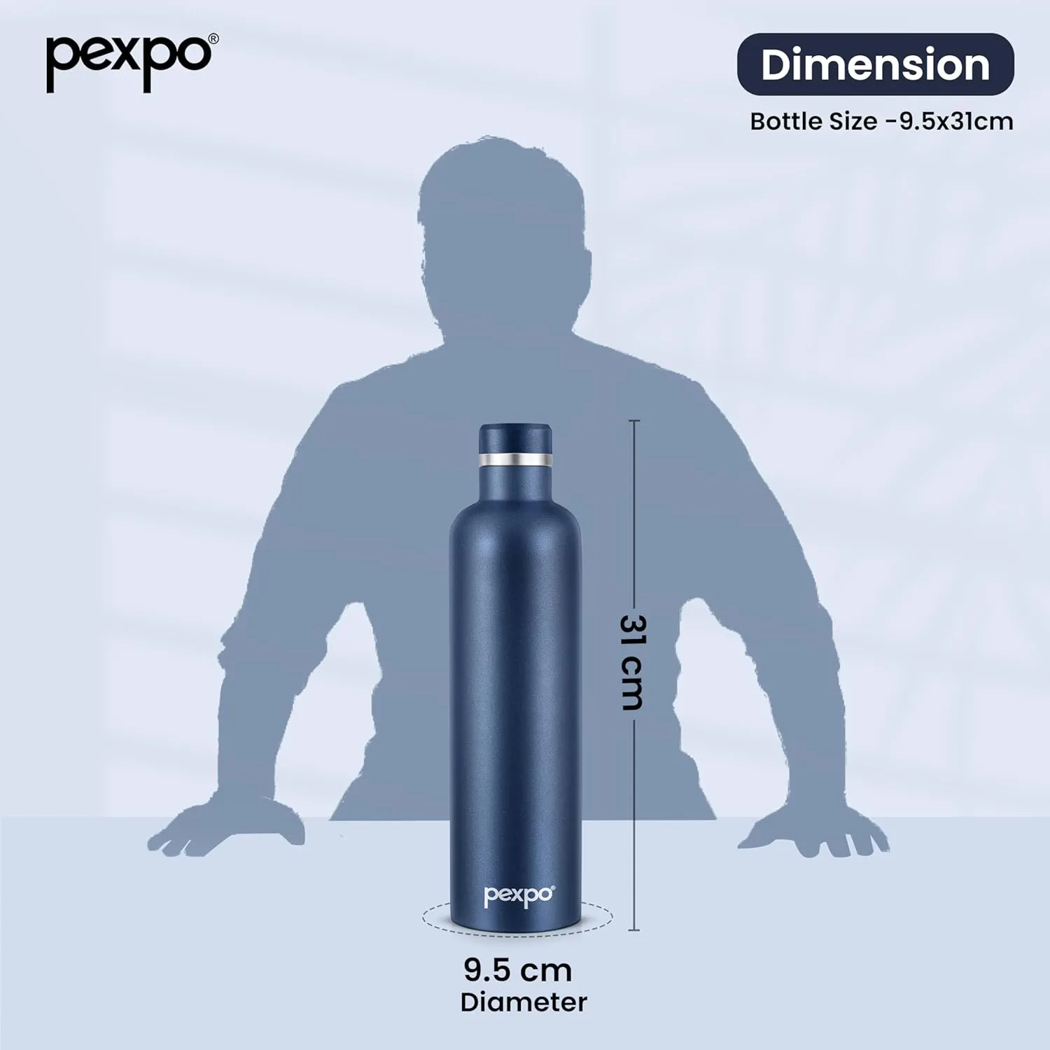 Stainless Steel Hot and Cold Vacuum Insulated ISI Certified Flask, 1000ml, Denim Blue, Double Wall Flask | BPA Free | Office |Home | Hiking | Gym