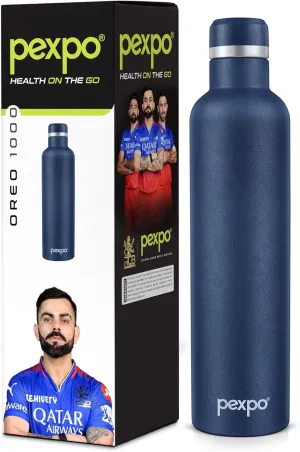 Stainless Steel Hot and Cold Vacuum Insulated ISI Certified Flask, 1000ml, Denim Blue, Double Wall Flask | BPA Free | Office |Home | Hiking | Gym