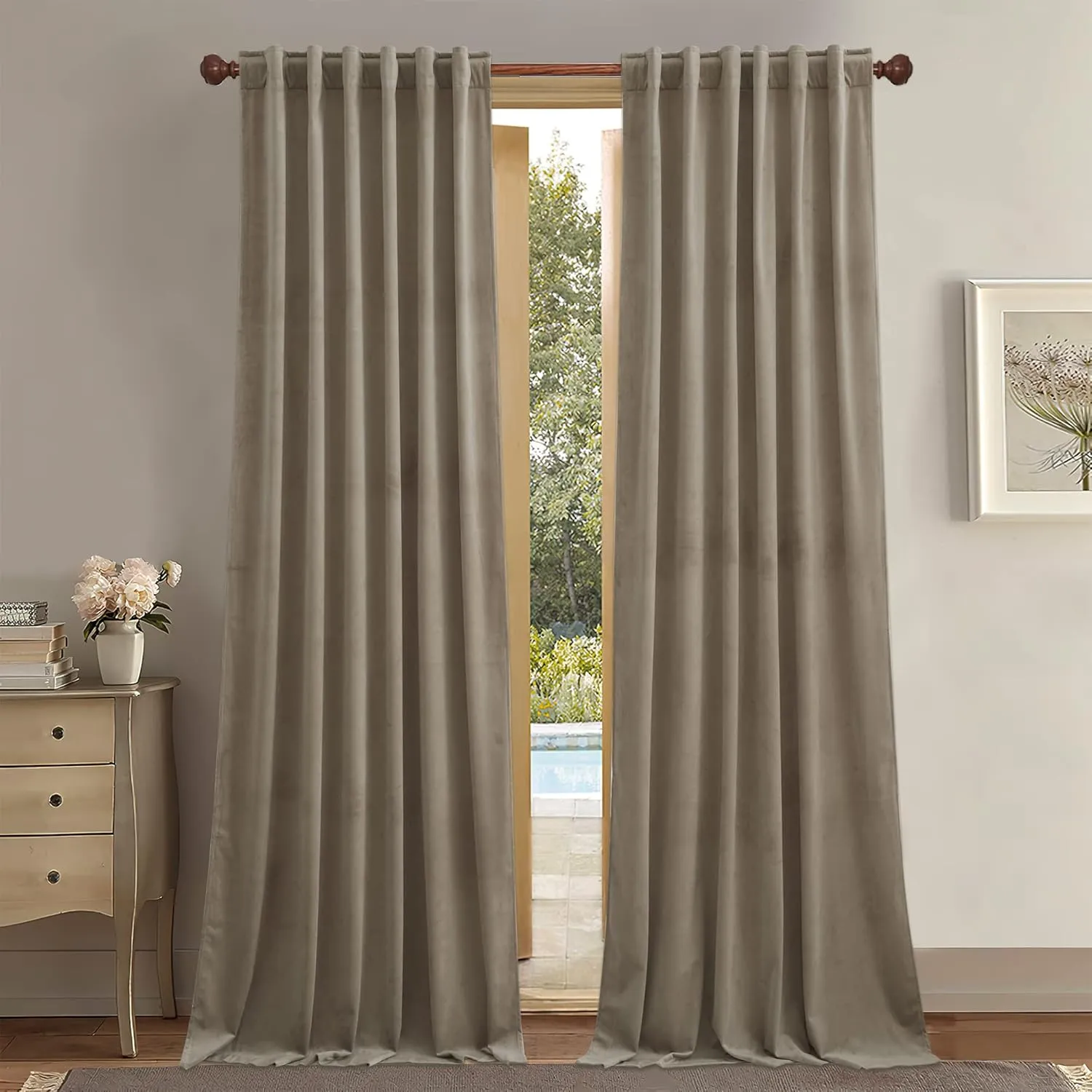 StangH Camel Beige Light Blocking Velvet Curtains Extra Long for High Ceiling, Rustic Decor Tall Window Treatment Winter Chill Blocking Sound Dampening for Villa, W52x L144, 2 Panels