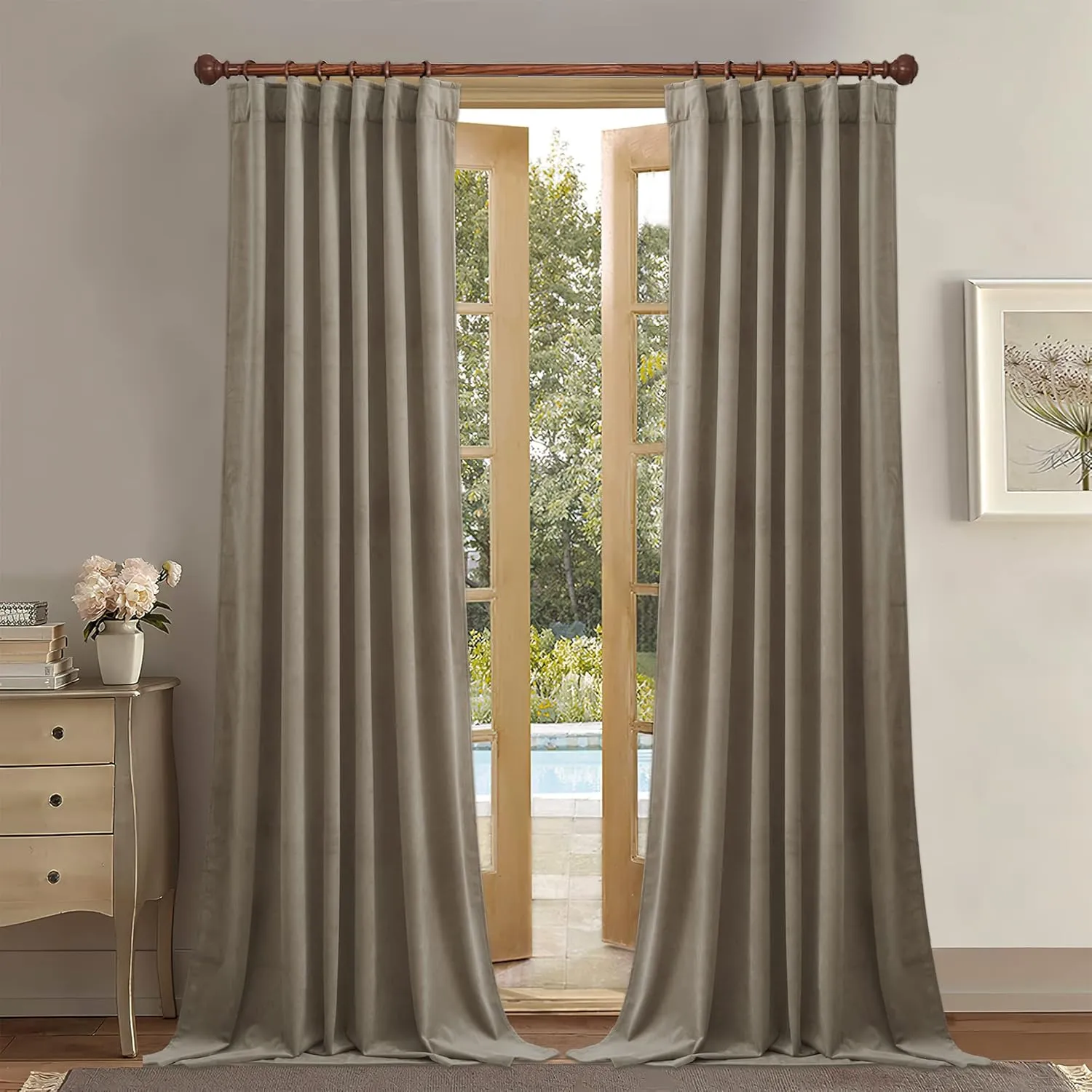 StangH Camel Beige Light Blocking Velvet Curtains Extra Long for High Ceiling, Rustic Decor Tall Window Treatment Winter Chill Blocking Sound Dampening for Villa, W52x L144, 2 Panels