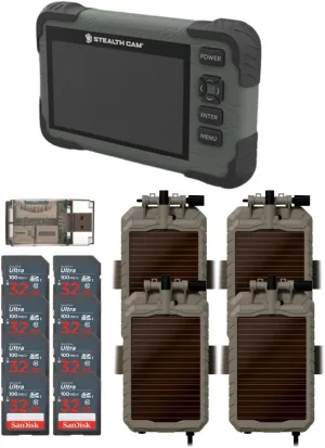 Stealth Cam Adjustable Multi-Pivot Mounting Post for Trail Camera (4-Pack) Bundle with SD Card Reader-Viewer (4-Pack), 32GB Ultra SDHC UHS-I Memory Card (8-Pack), and USB Card Reader (17 Items)