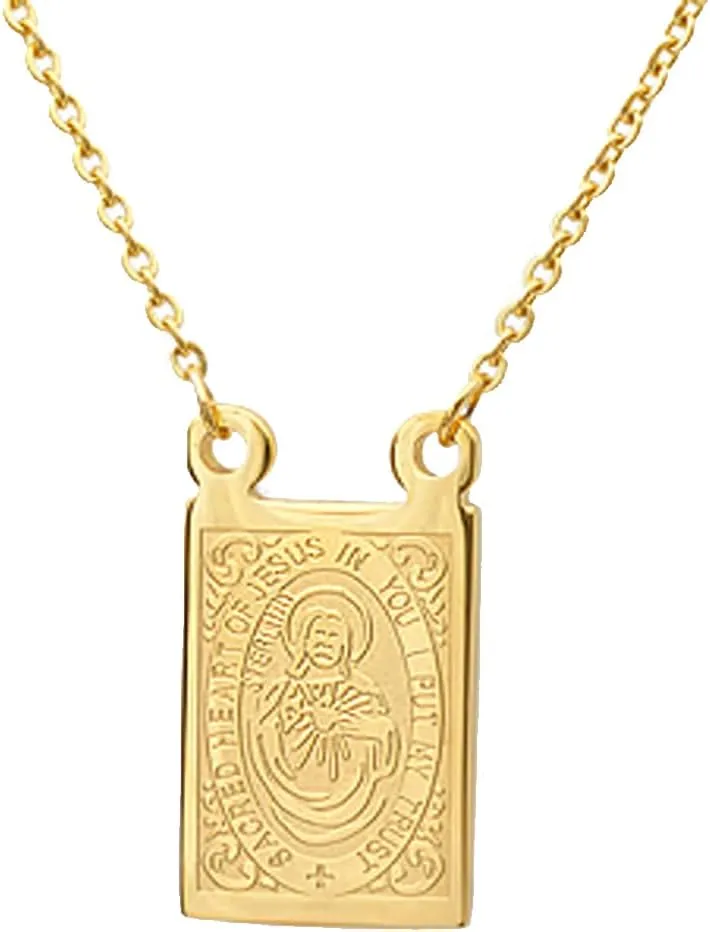 Steeltime 18K Gold Plated Stainless Steel Virgin Mary Guadalupe/St Benedict Scapular