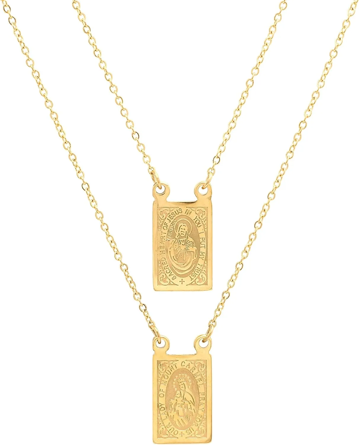 Steeltime 18K Gold Plated Stainless Steel Virgin Mary Guadalupe/St Benedict Scapular