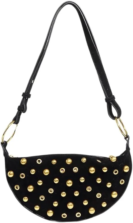 Studded Shoulder Purses for Women Gold Studs Punk Rock Y2k Suede Purse Handbags Trendy Purse 2025