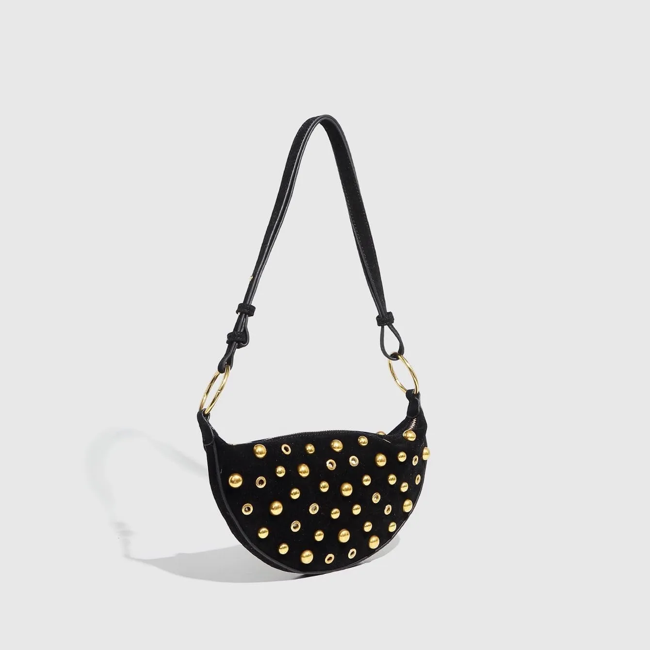 Studded Shoulder Purses for Women Gold Studs Punk Rock Y2k Suede Purse Handbags Trendy Purse 2025