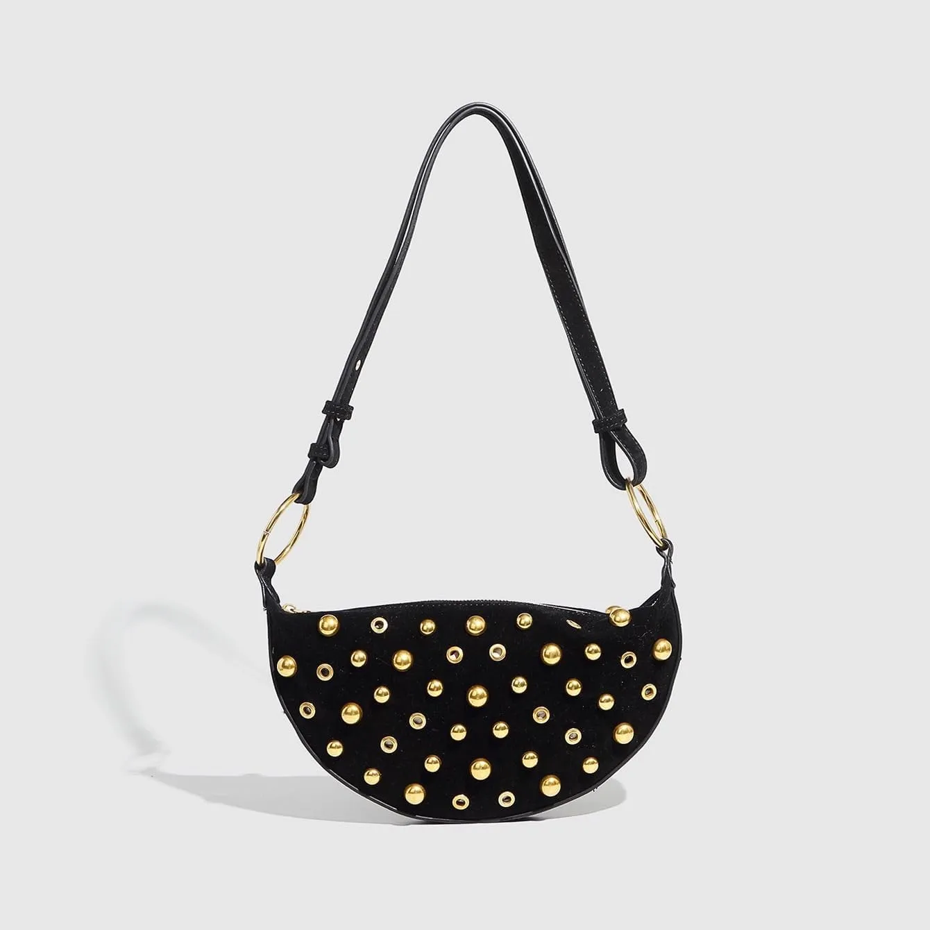 Studded Shoulder Purses for Women Gold Studs Punk Rock Y2k Suede Purse Handbags Trendy Purse 2025
