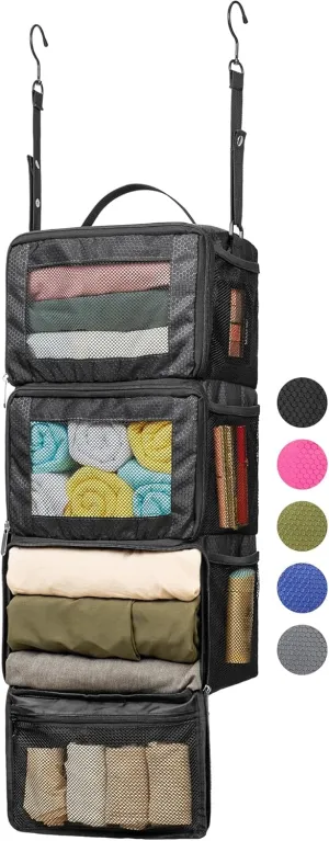 Suitcase Organizer, HangingTravel Organizer Carry On Luggage Organizer, Portable Hanging Shelves Packing Cubes for Cruise Ship Essentials, Small, Black