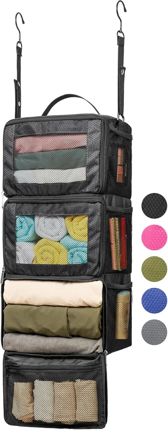 Suitcase Organizer, HangingTravel Organizer Carry On Luggage Organizer, Portable Hanging Shelves Packing Cubes for Cruise Ship Essentials, Small, Black