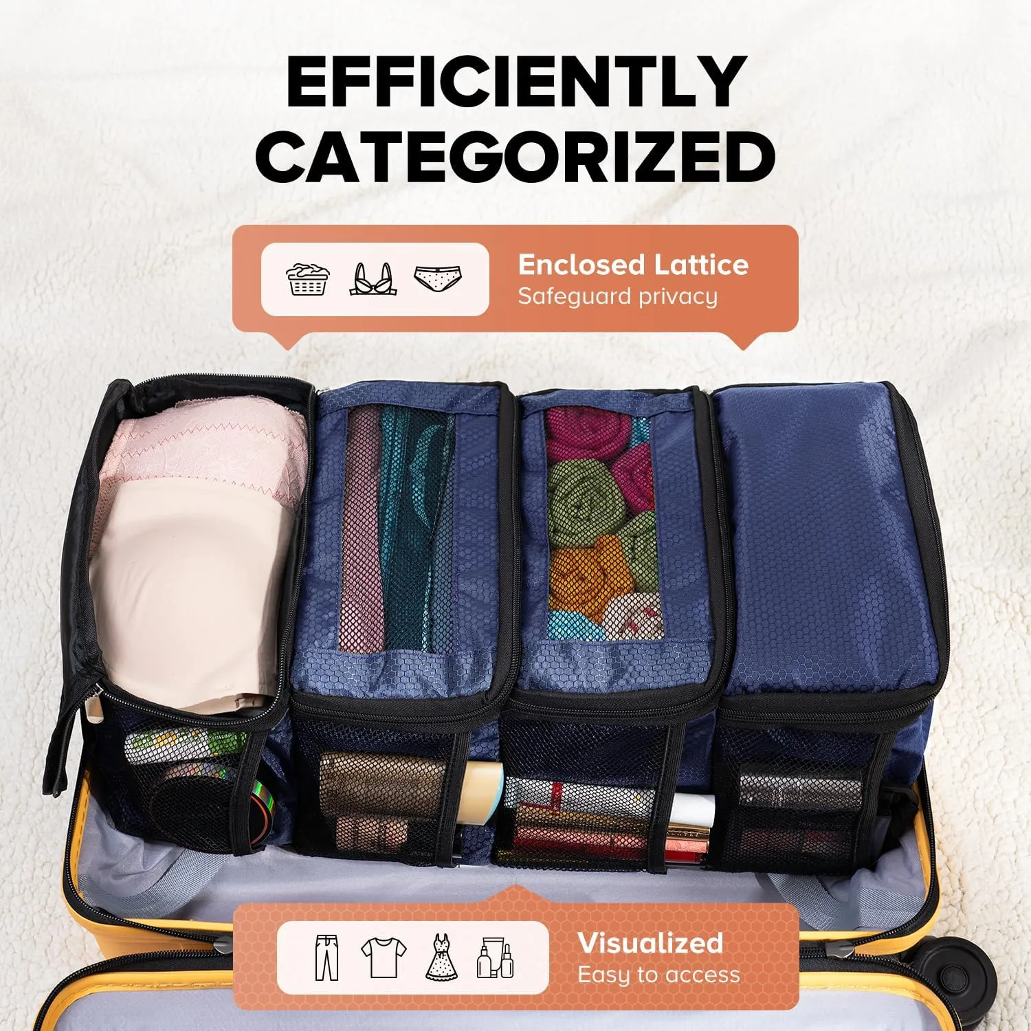 Suitcase Organizer, Travel Luggage Organizer Hanging Shelves Packing Cube Closet/Collapsible Portable Travel Organizer for Carry-on