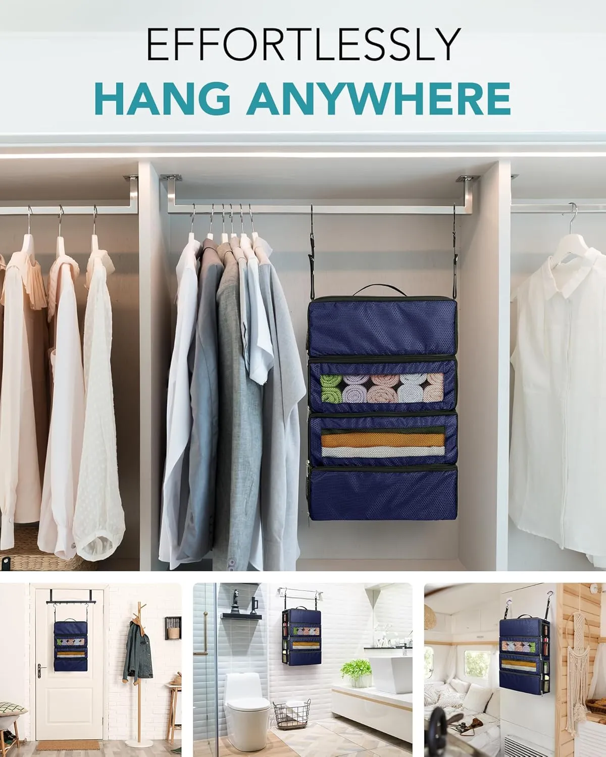 Suitcase Organizer, Travel Luggage Organizer Hanging Shelves Packing Cube Closet/Collapsible Portable Travel Organizer for Carry-on