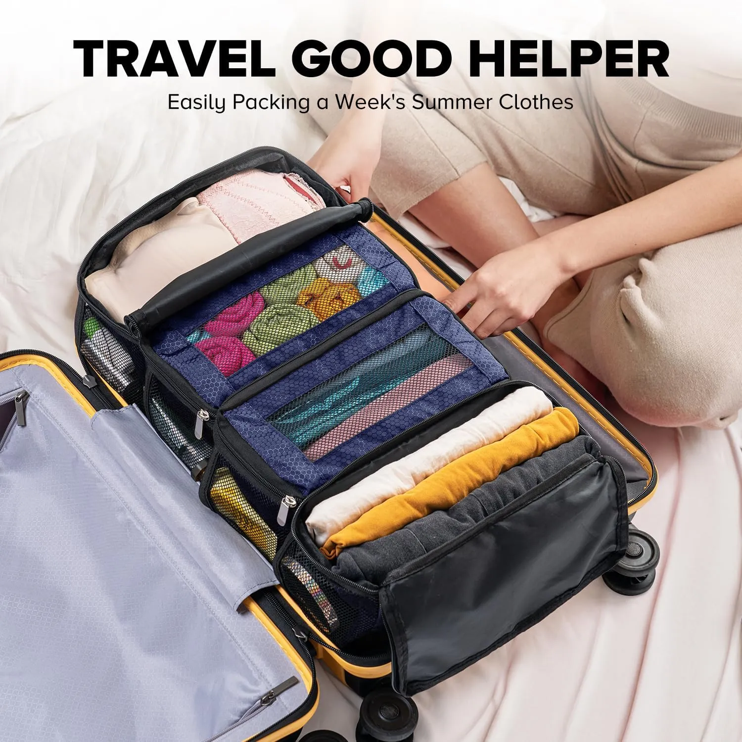 Suitcase Organizer, Travel Luggage Organizer Hanging Shelves Packing Cube Closet/Collapsible Portable Travel Organizer for Carry-on