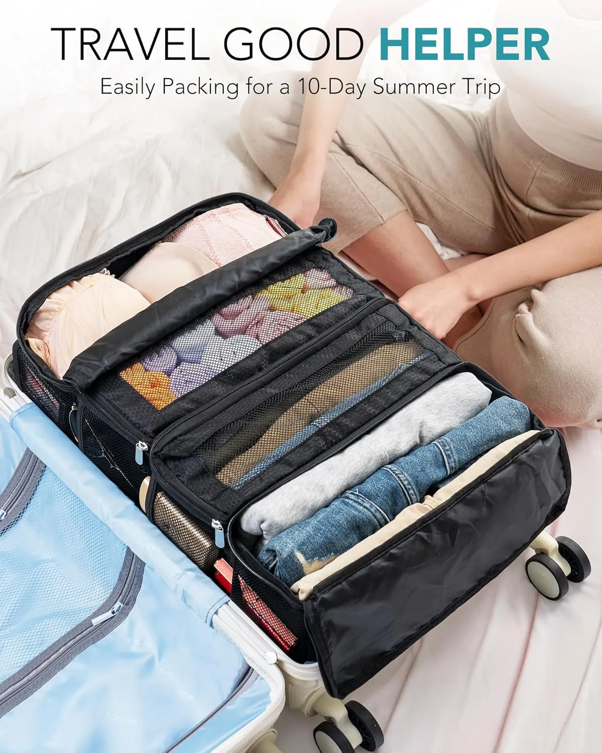 Suitcase Organizer, Travel Luggage Organizer Hanging Shelves Packing Cube Closet/Collapsible Portable Travel Organizer for Carry-on