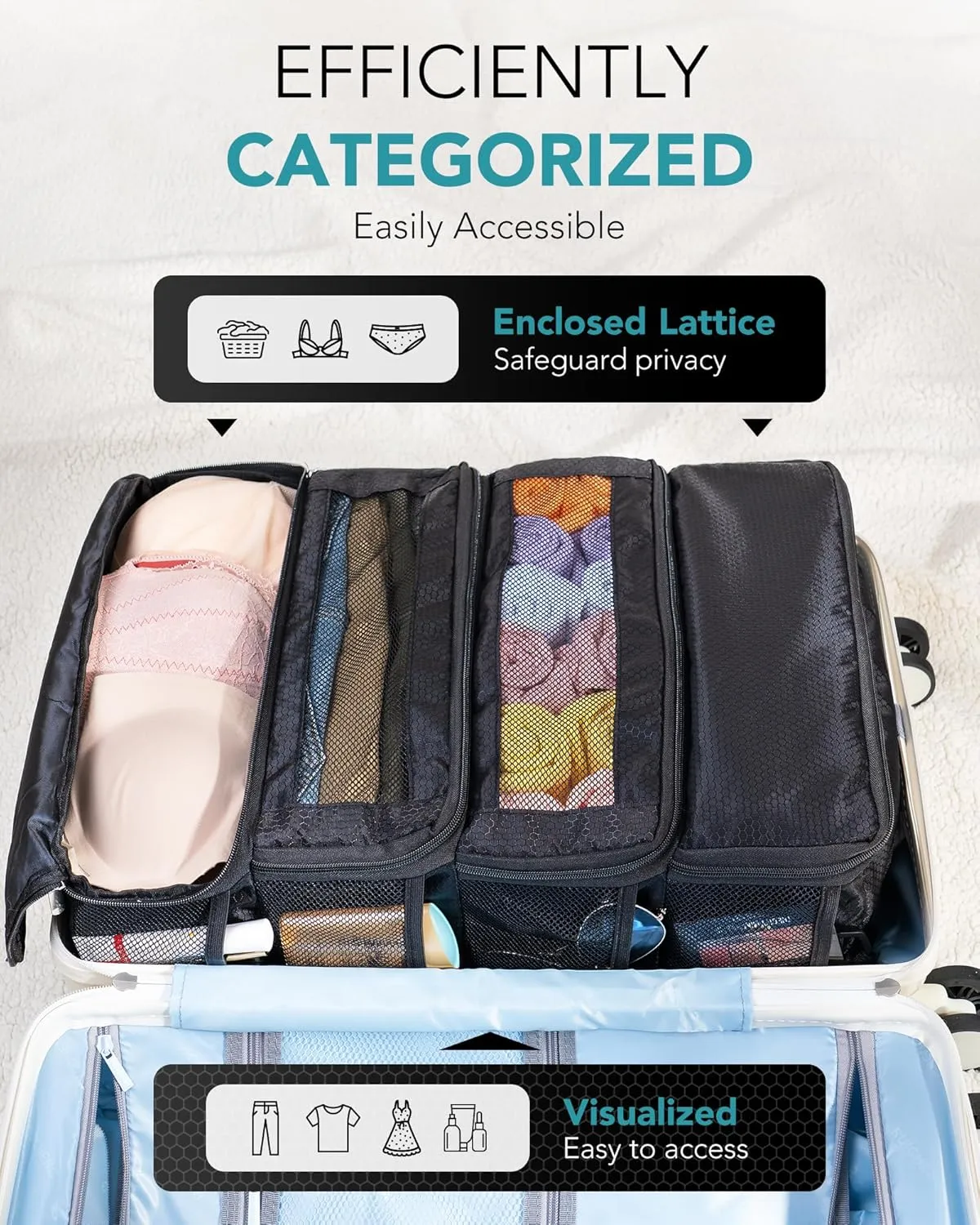 Suitcase Organizer, Travel Luggage Organizer Hanging Shelves Packing Cube Closet/Collapsible Portable Travel Organizer for Carry-on