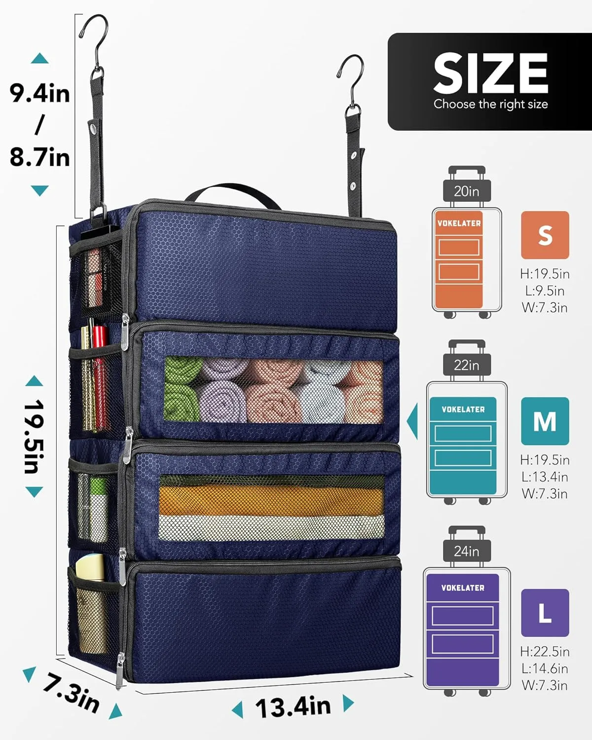 Suitcase Organizer, Travel Luggage Organizer Hanging Shelves Packing Cube Closet/Collapsible Portable Travel Organizer for Carry-on