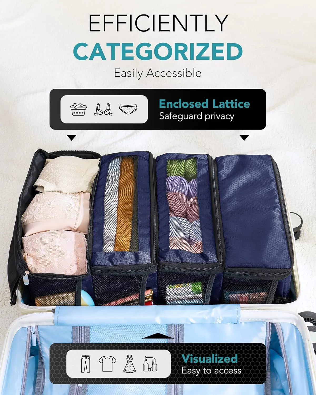 Suitcase Organizer, Travel Luggage Organizer Hanging Shelves Packing Cube Closet/Collapsible Portable Travel Organizer for Carry-on