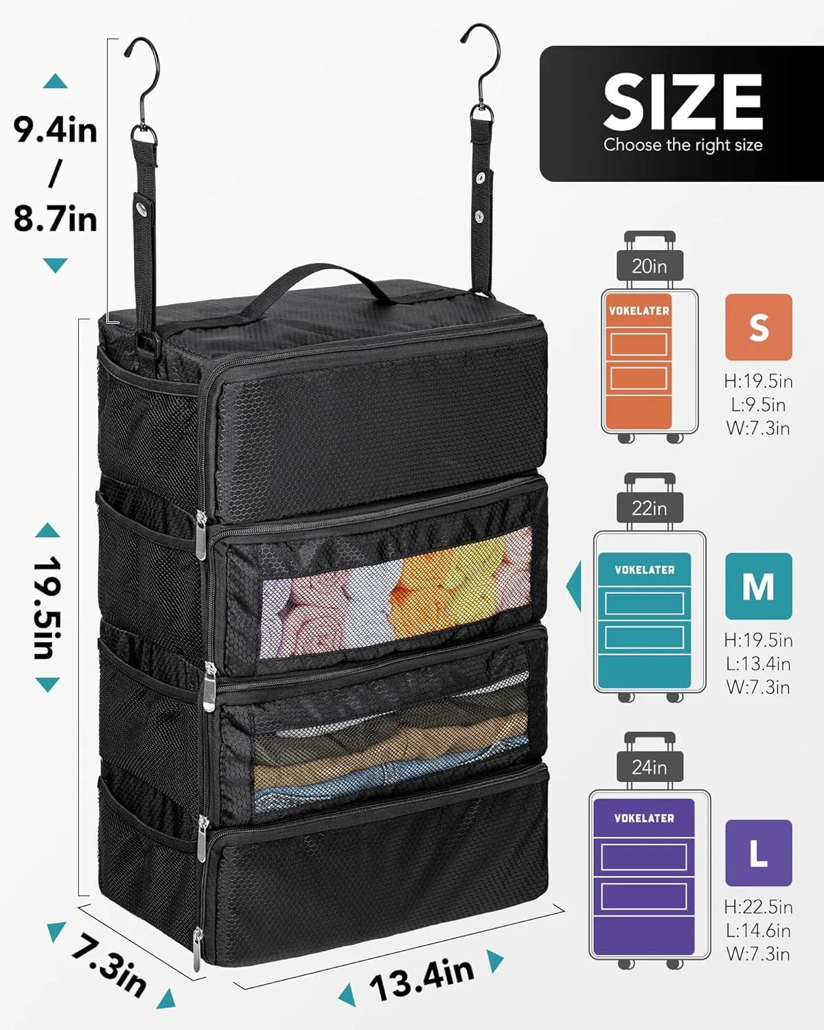 Suitcase Organizer, Travel Luggage Organizer Hanging Shelves Packing Cube Closet/Collapsible Portable Travel Organizer for Carry-on