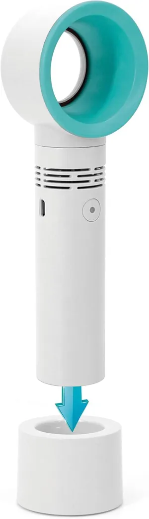 Summer Collection Rechargeable Bladeless Fan | Quiet 3 Speed Desk Fan Portable and Handheld Small White