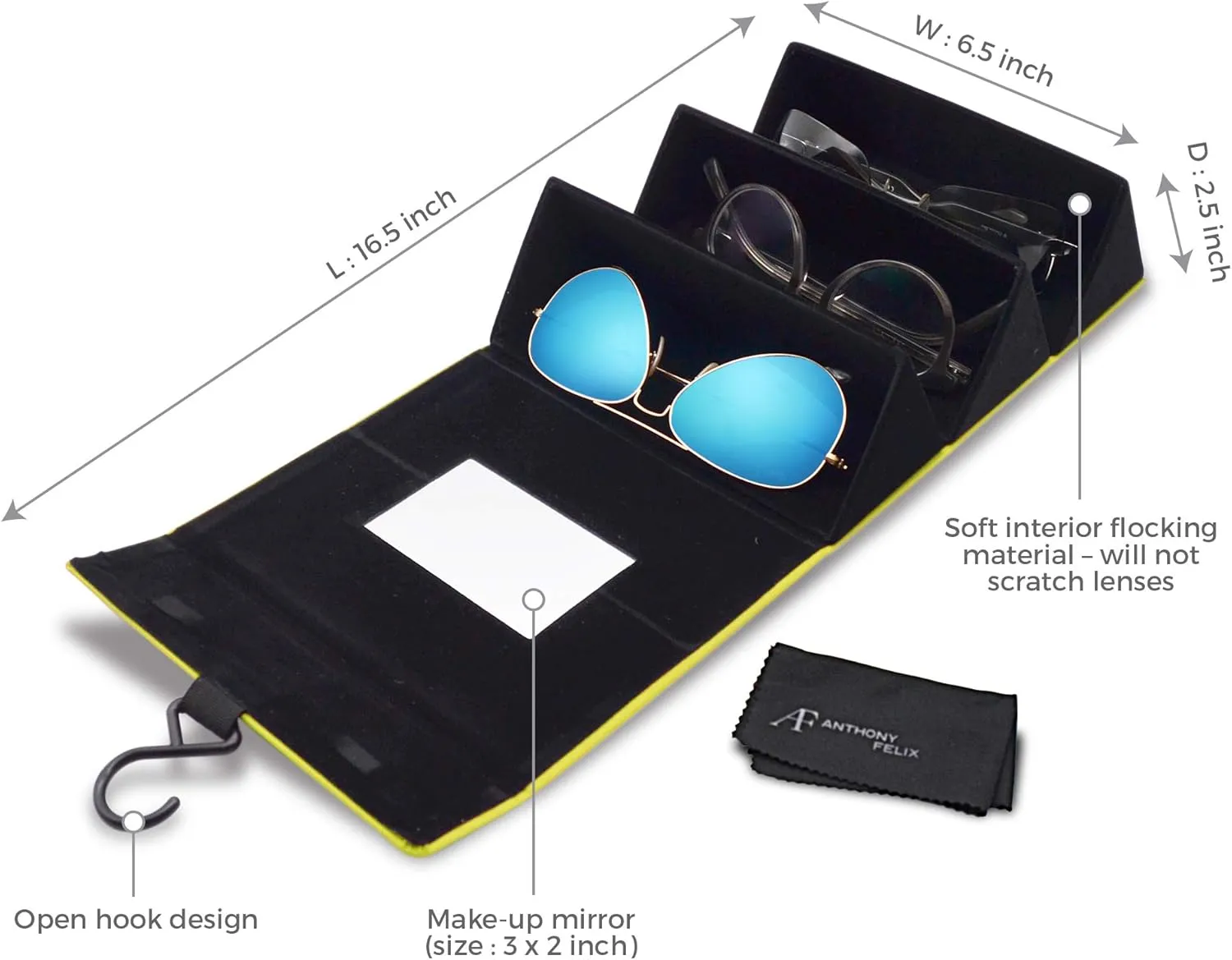 Sunglasses Travel Case for 3 Pair, Travel Sunglasses Organizer
