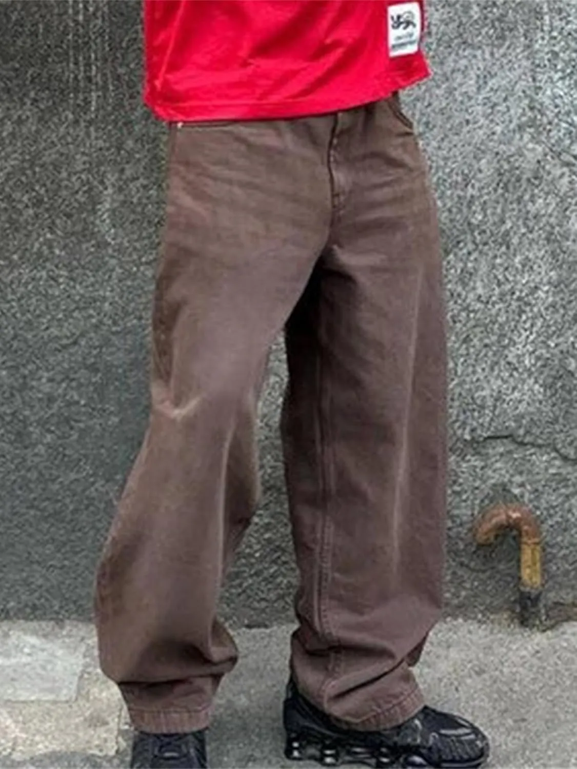 Sunloudy Men Baggy Jeans Relaxed Fit Wide Leg Denim Pants Vintage Hip Hop Straight Wide Leg Jeans Trousers Streetwear