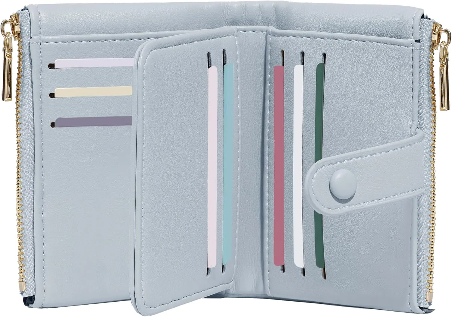 Sunwel Fashion Small Vegan Leather Wallet for Women RFID Blocking Ladies 13 Card Holder with Double Zipper Pocket (BLUE)