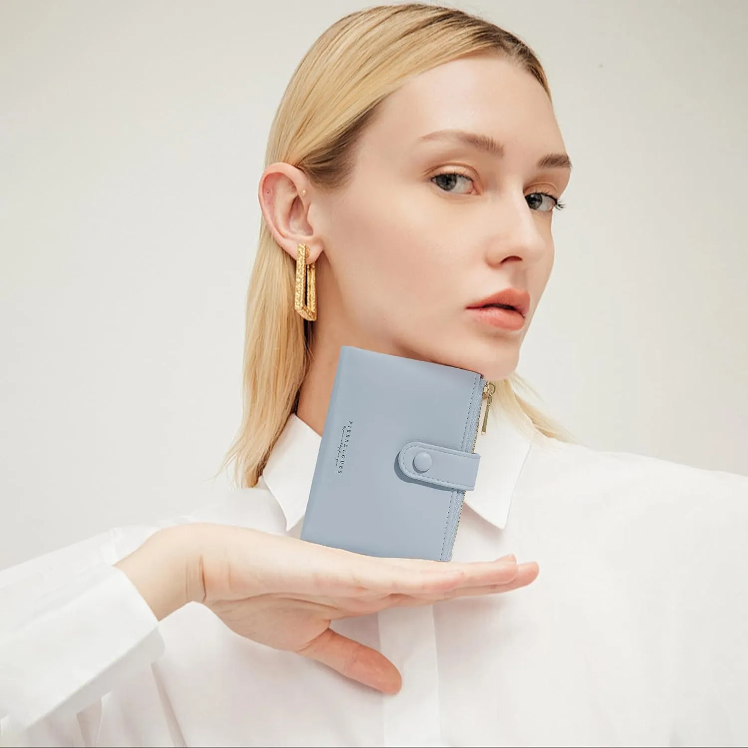 Sunwel Fashion Small Vegan Leather Wallet for Women RFID Blocking Ladies 13 Card Holder with Double Zipper Pocket (BLUE)