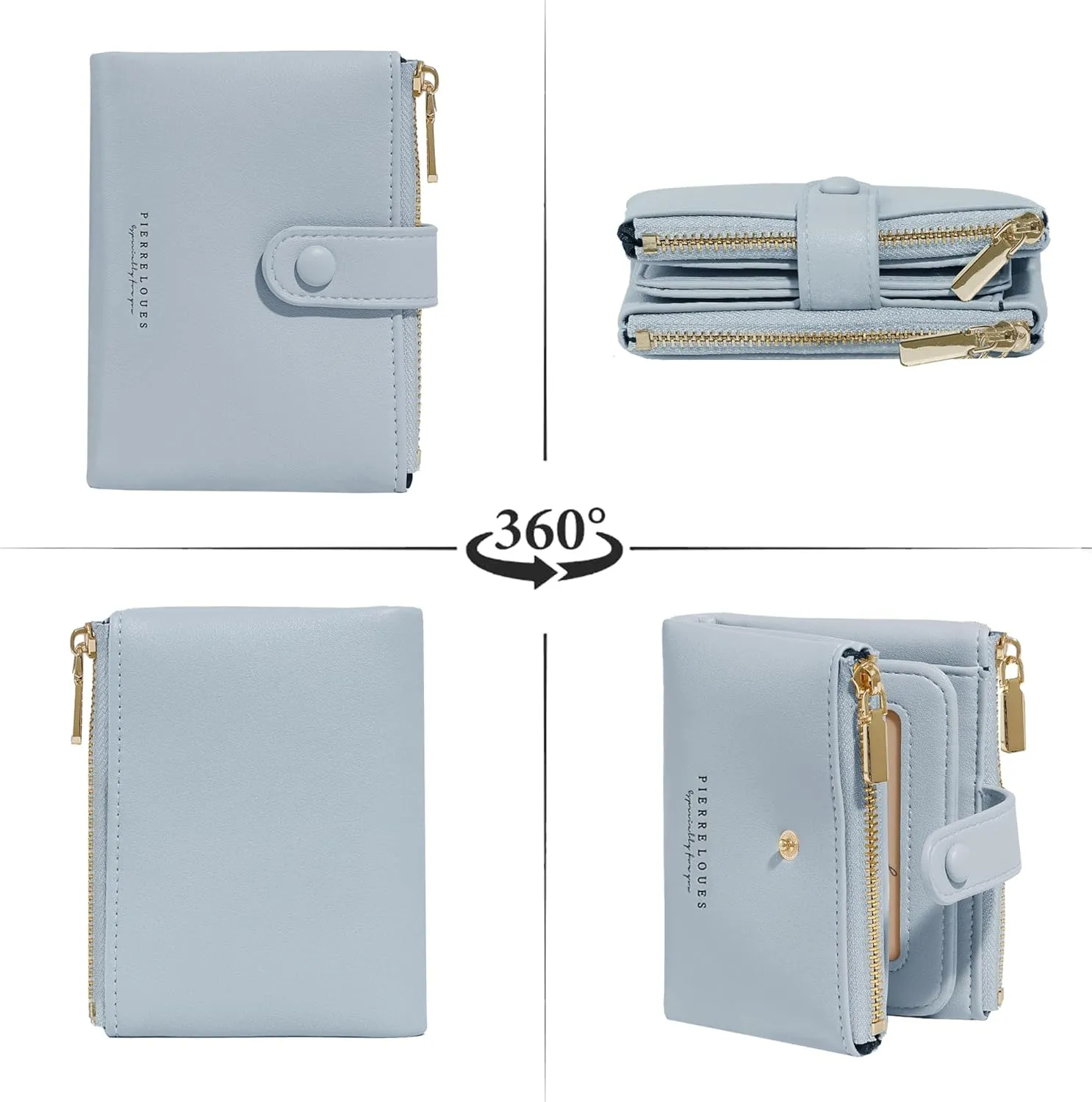 Sunwel Fashion Small Vegan Leather Wallet for Women RFID Blocking Ladies 13 Card Holder with Double Zipper Pocket (BLUE)