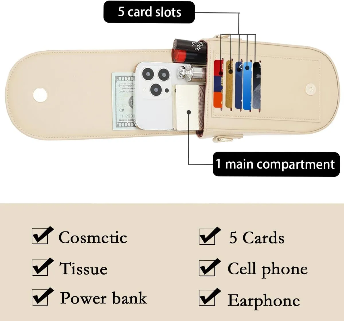 Sunwel Fashion Trendy Cell Phone Bag 5 Card Slots Mini Crossbody Bag Phone Purse Detachable Wristlet for Women Girls