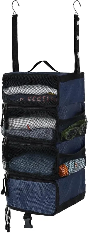 Surblue Hanging Travel Organizer Portable Hanging Luggage Organizer Multiple Compartments Collapsible Compression Closet Packing Cubes,Navy,S