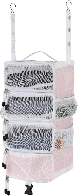 Surblue Hanging Travel Organizer Portable Hanging Luggage Organizer Multiple Compartments Collapsible Compression Closet Packing Cubes,Pink,S