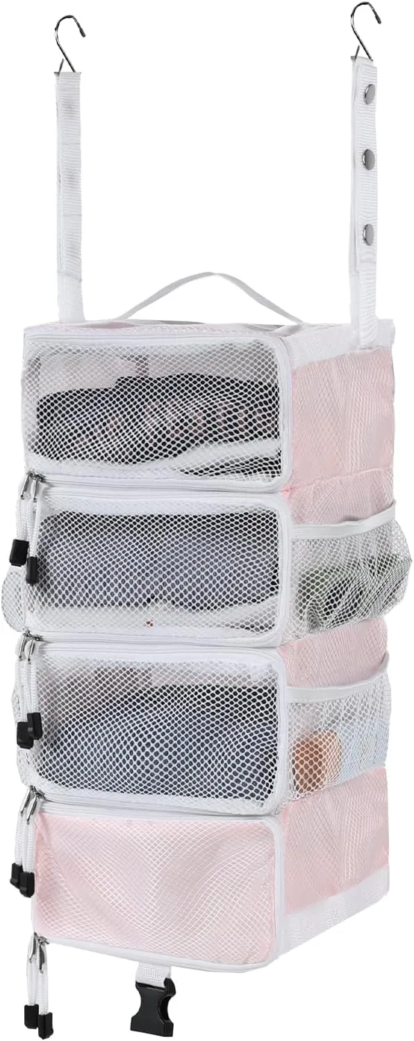 Surblue Hanging Travel Organizer Portable Hanging Luggage Organizer Multiple Compartments Collapsible Compression Closet Packing Cubes,Pink,S