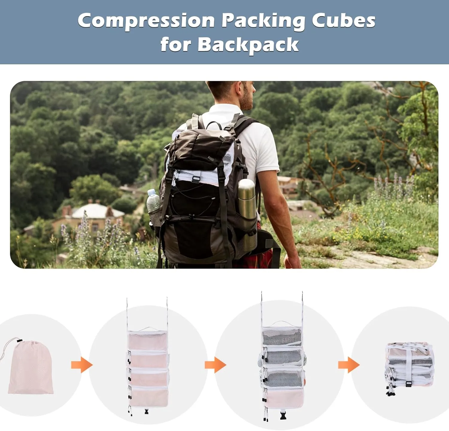 Surblue Hanging Travel Organizer Portable Hanging Luggage Organizer Multiple Compartments Collapsible Compression Closet Packing Cubes,Pink,S