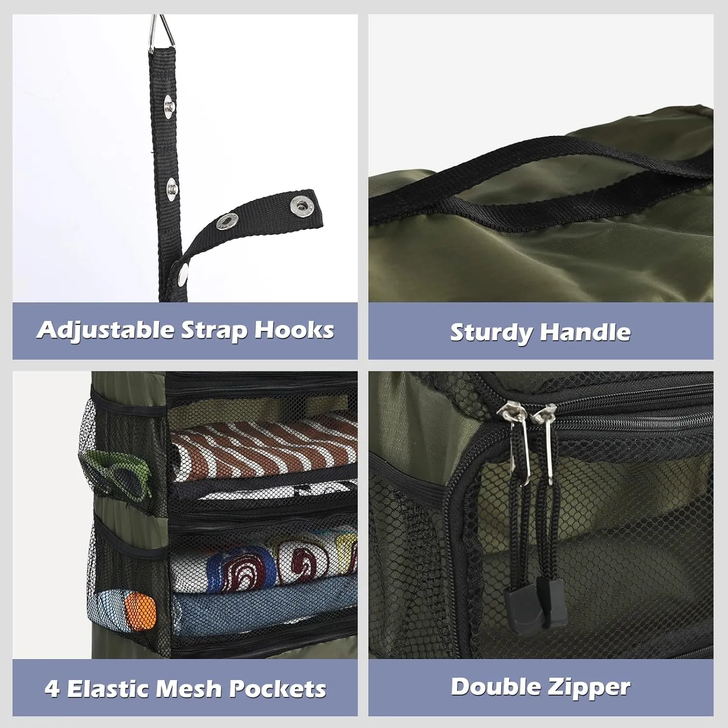Surblue Travel Hanging Luggage Organizer Portable Suitcase Closet Organizer Multiple Compartments Collapsible Compression Packing Cubes Shelf, Green, M